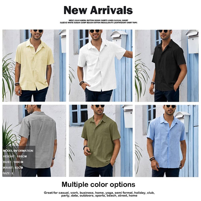 Ryannology Mens Guayabera Shirts Linen Short Sleeve Button Down Casual Beach Cuban Camp Mexican Shirt for Men Khaki - Image 5